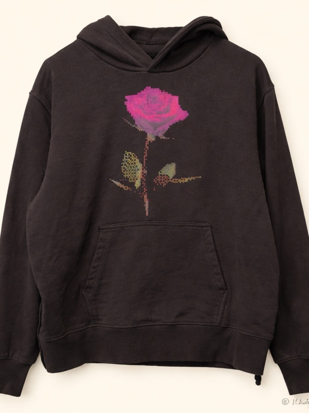 KSUBI PIXEL FLOWER KASH HOODIE - JET BLACK - MENS LARGE